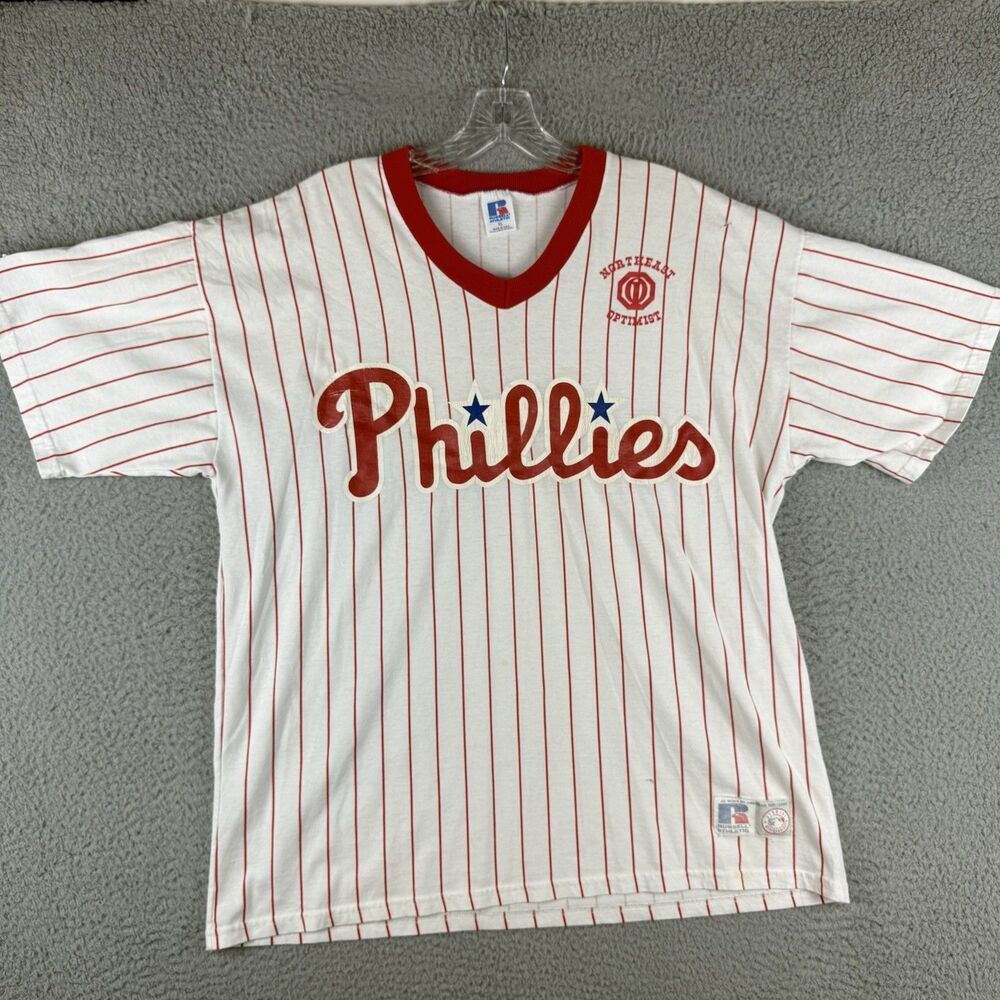 Vintage Russel Athletic XL Phillies White Red T-Shirt USA Made DEFECTS